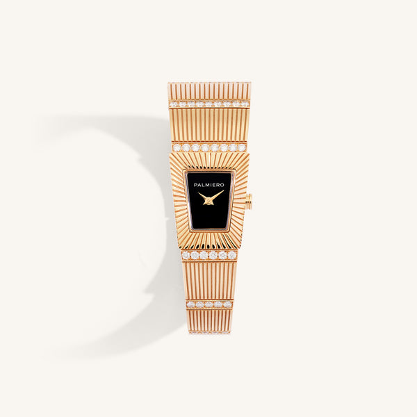 Cleopatra watch with onyx dial and white diamonds on rose gold
