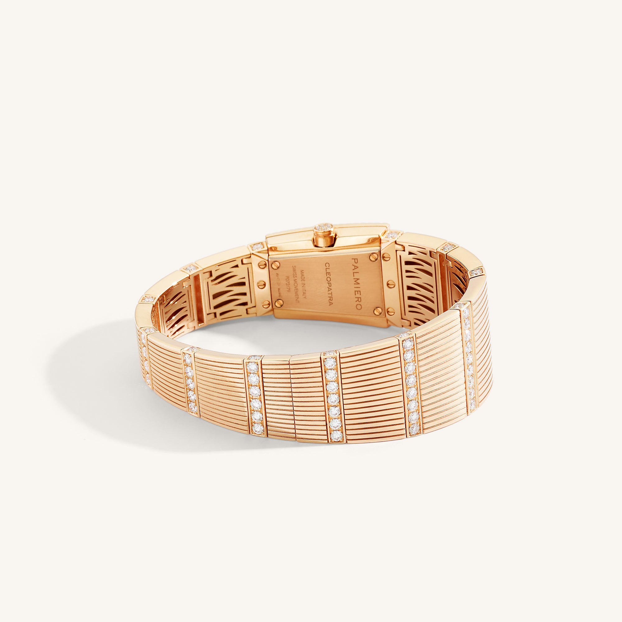 Cleopatra watch with onyx dial and white diamonds on rose gold