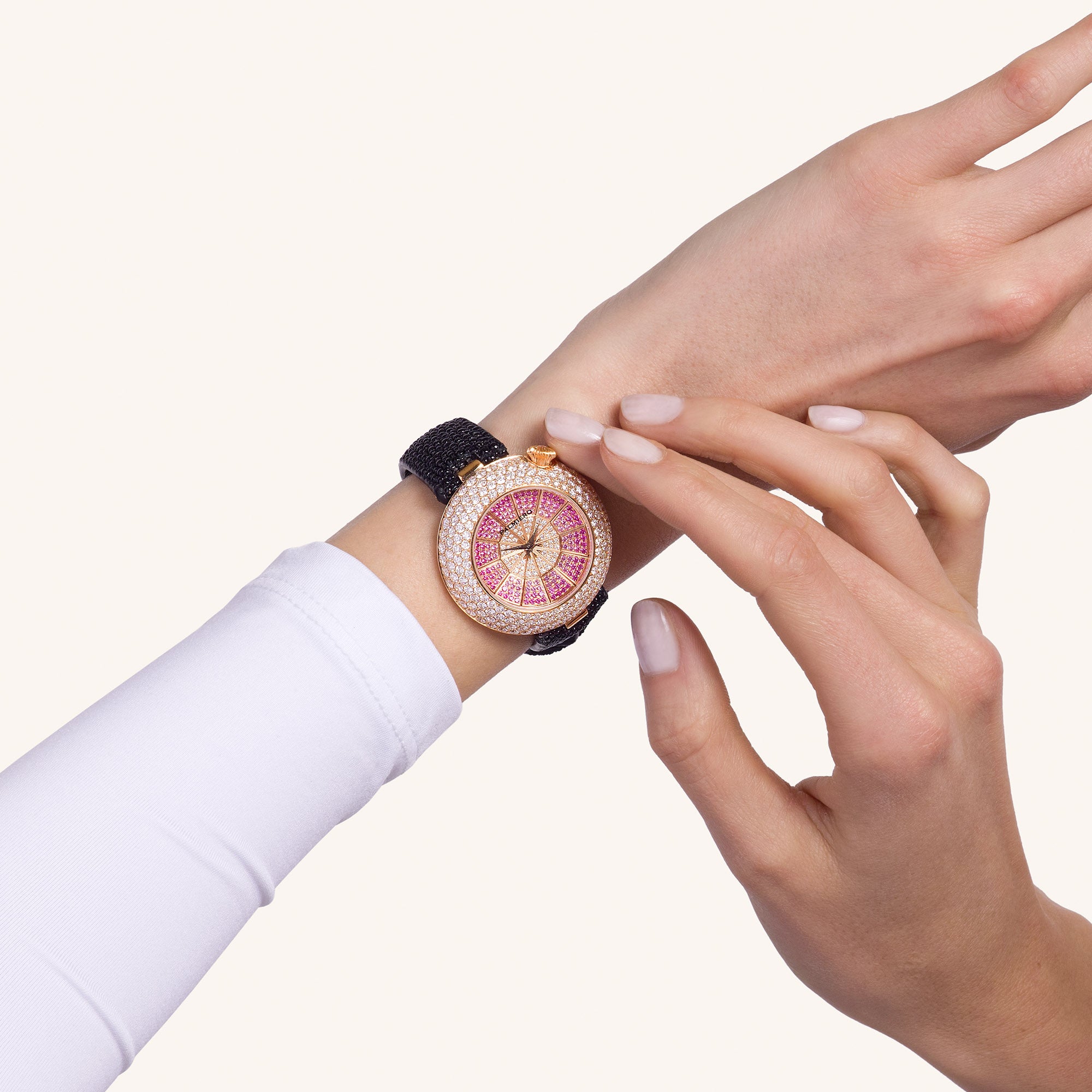 Alter 39mm case watch with pink sapphires and white diamonds