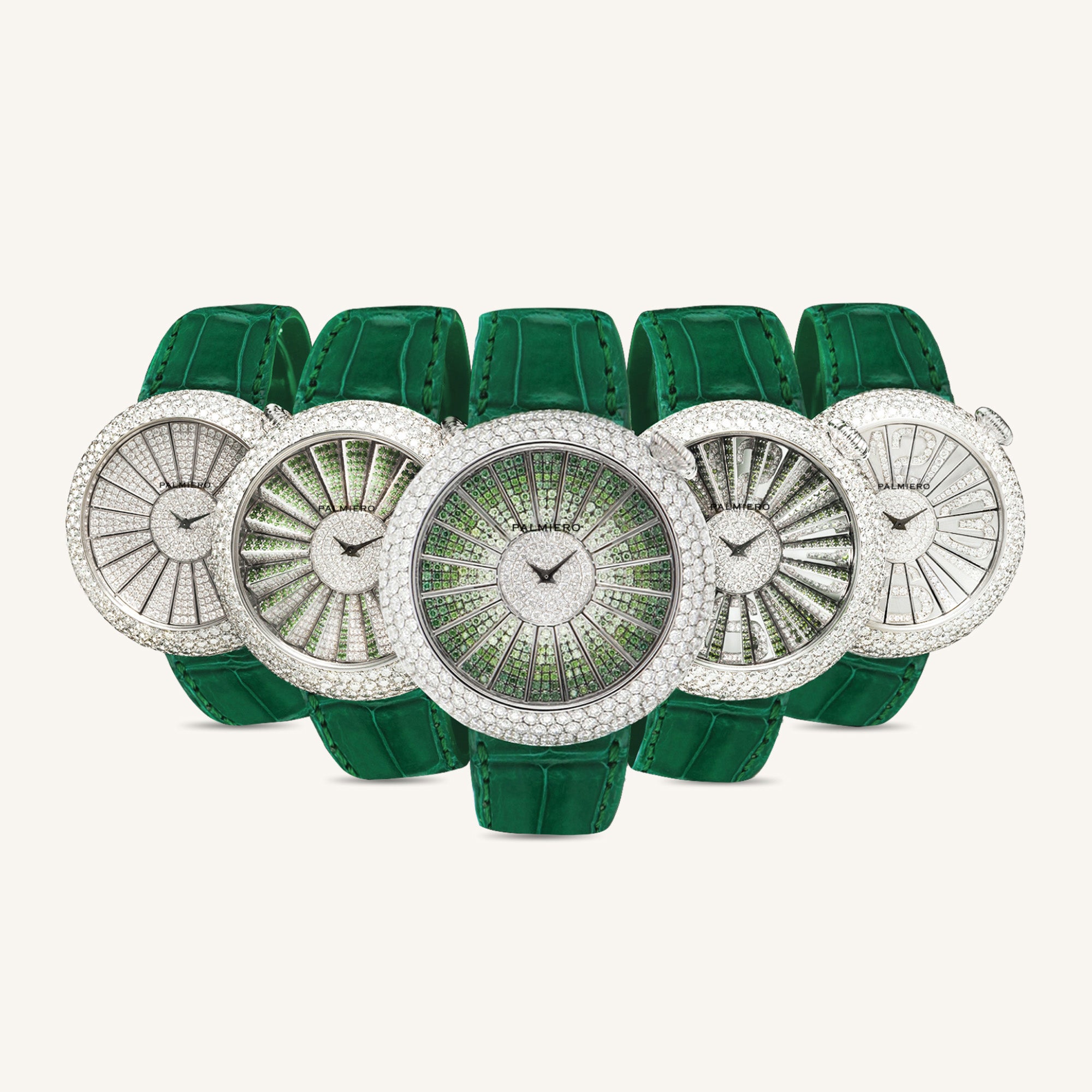 Alter 44mm case watch with white and green diamonds