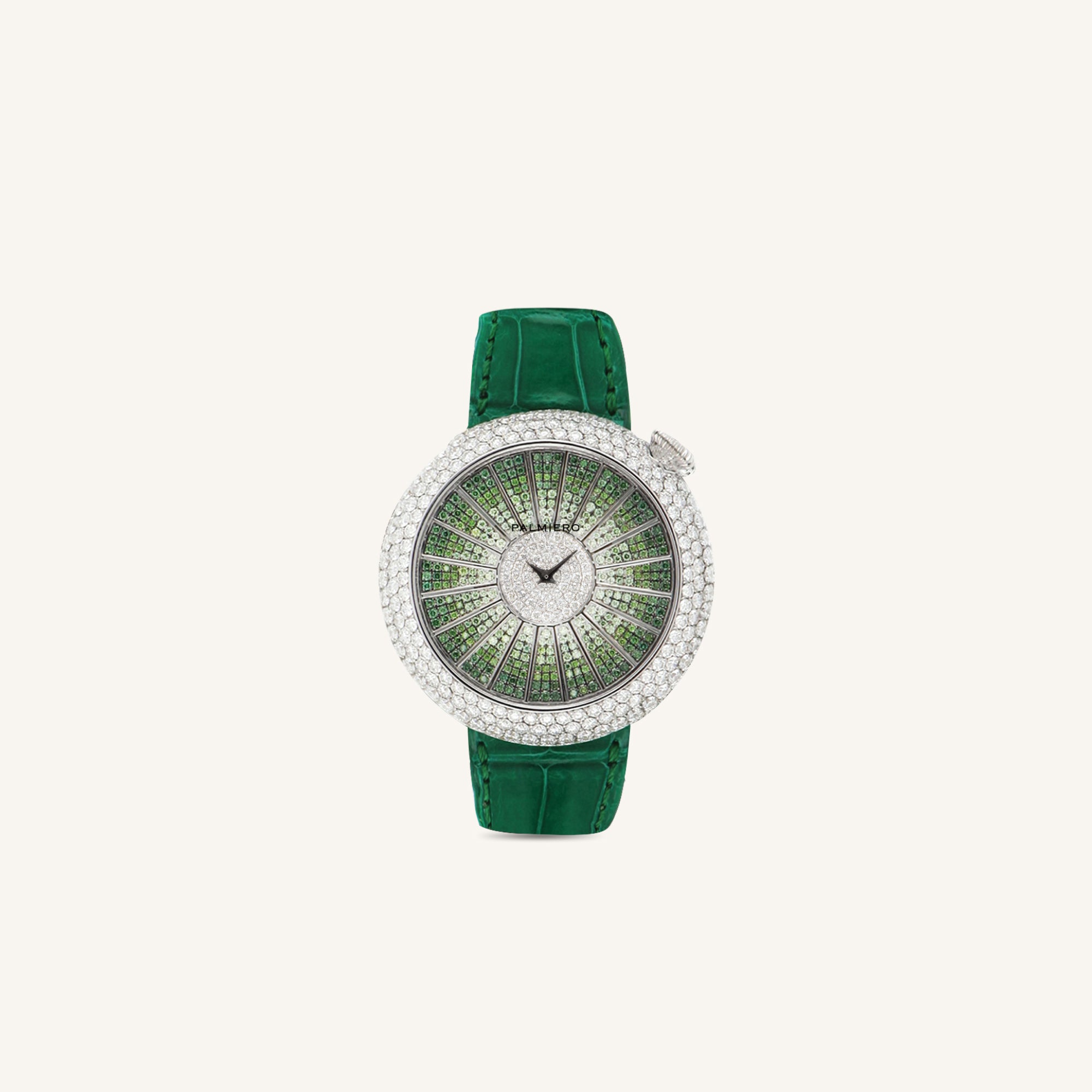 Alter 44mm case watch with white and green diamonds