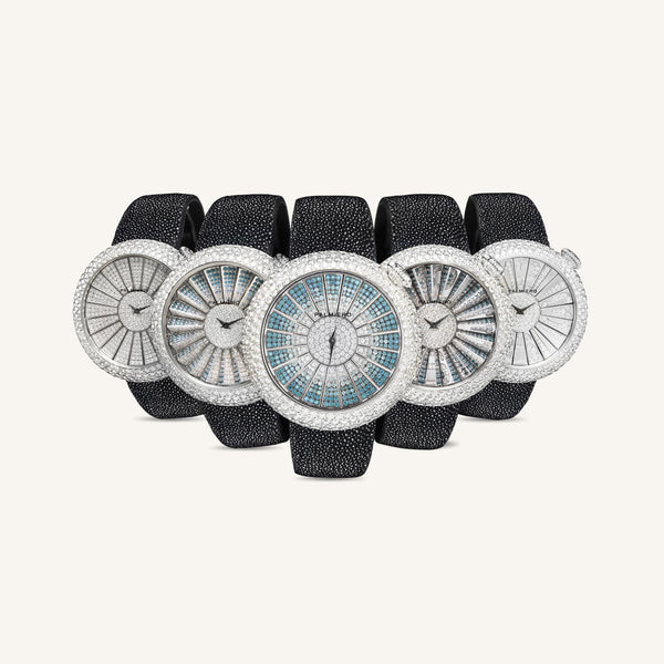 Alter 44mm case watch with white and light blue diamonds