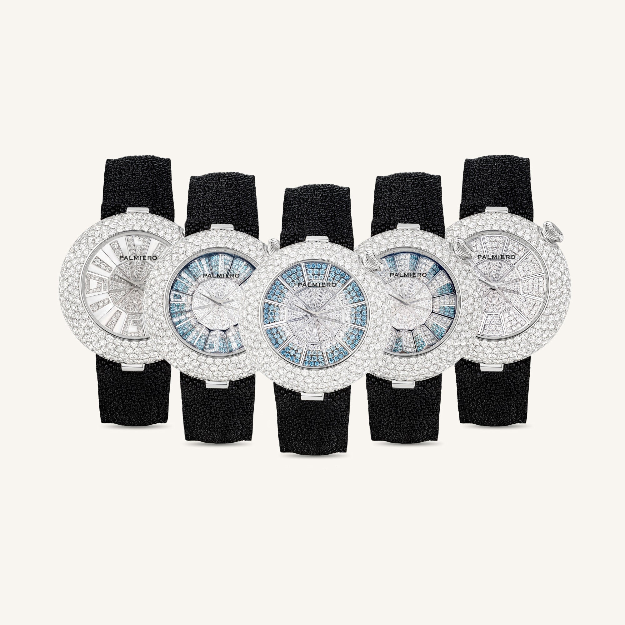 Alter 39mm case watch with white and light blue diamonds