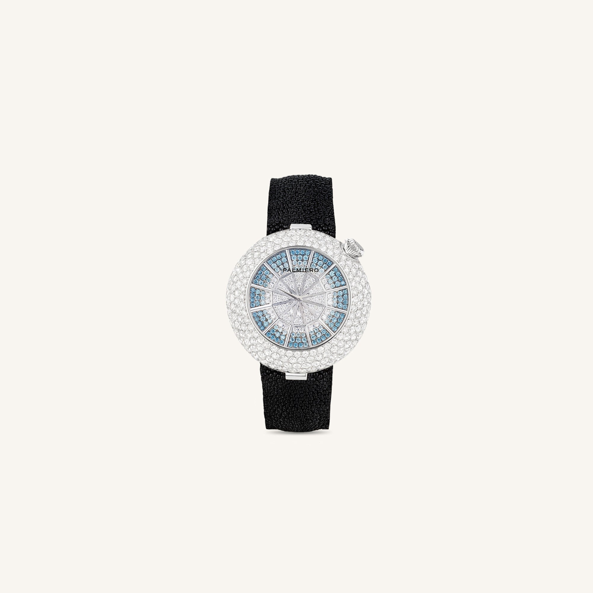 Alter 39mm case watch with white and light blue diamonds