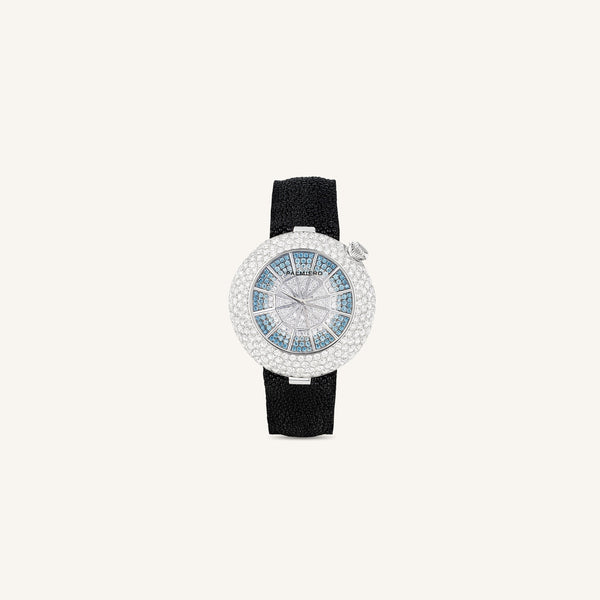 Alter 39mm case watch with white and light blue diamonds