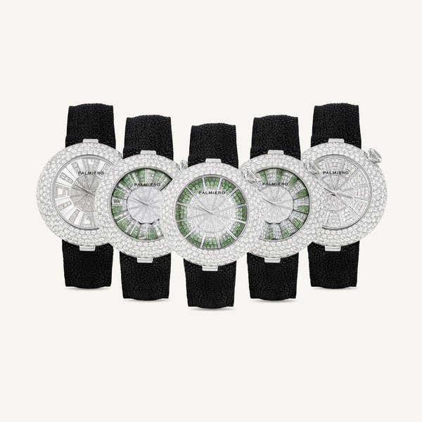 Alter 39mm case watch with white and green diamonds