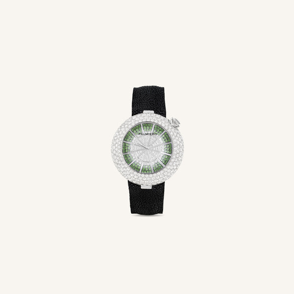 Alter 39mm case watch with white and green diamonds