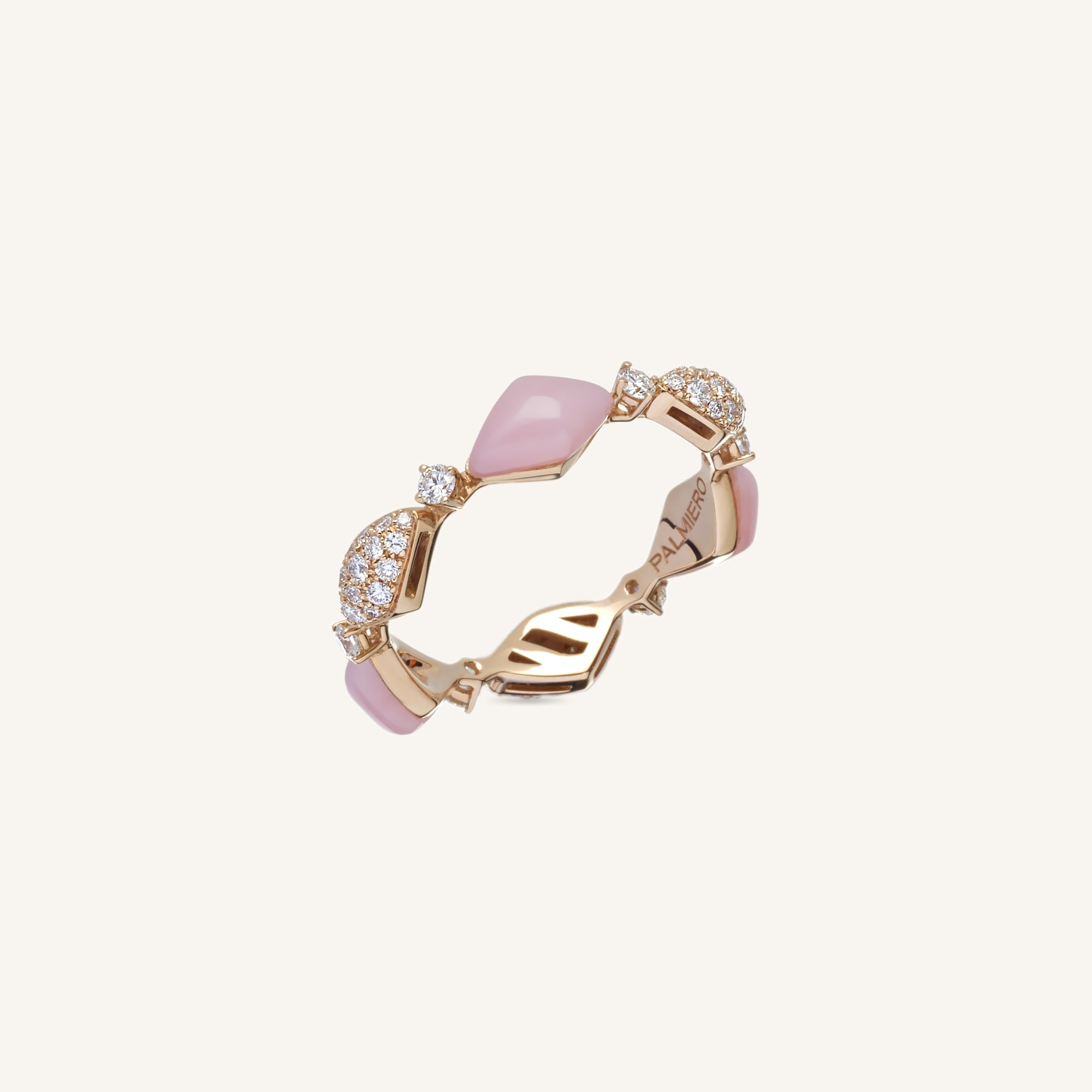 Decò ring with pink opals and white diamonds