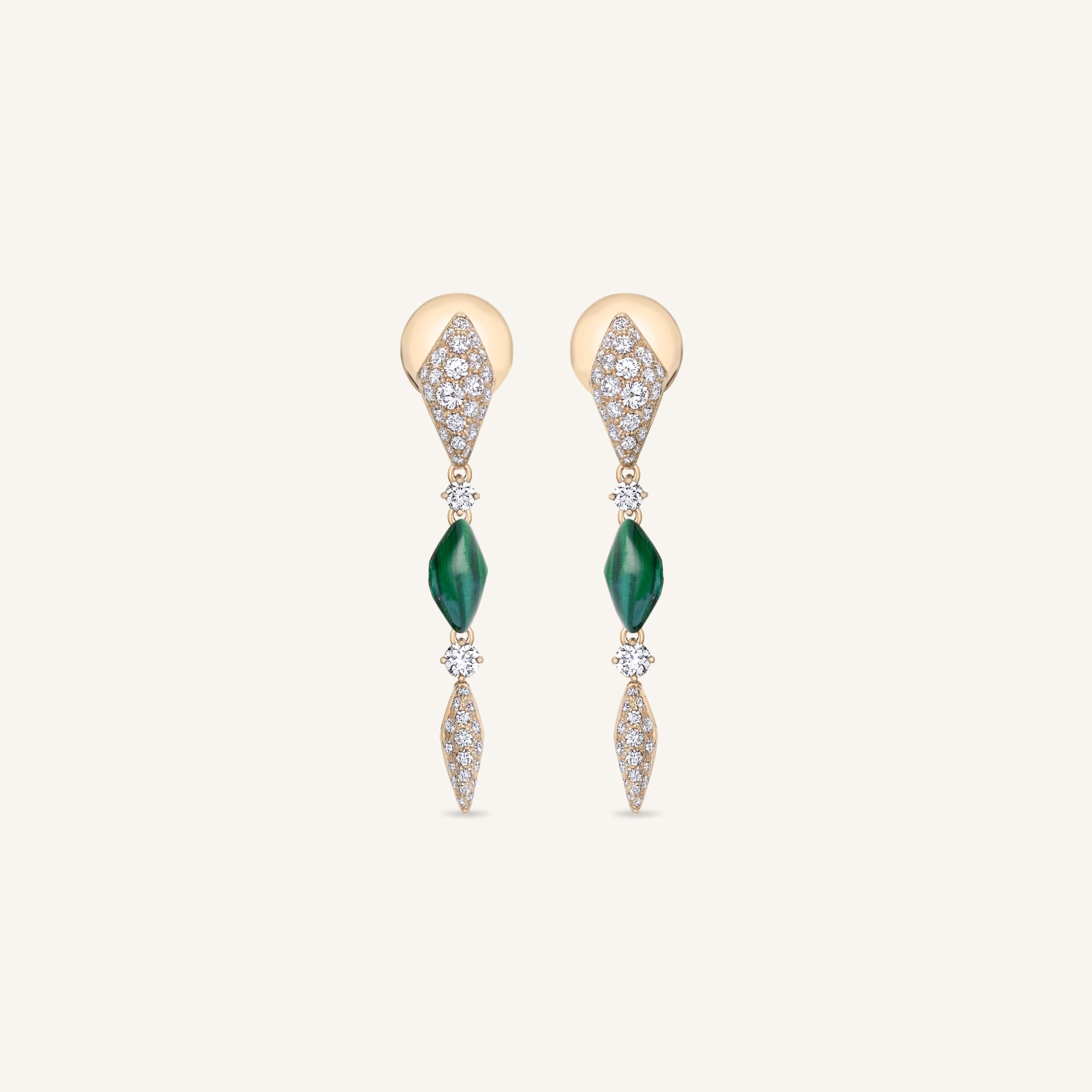 Decò earrings with malachites and white diamonds