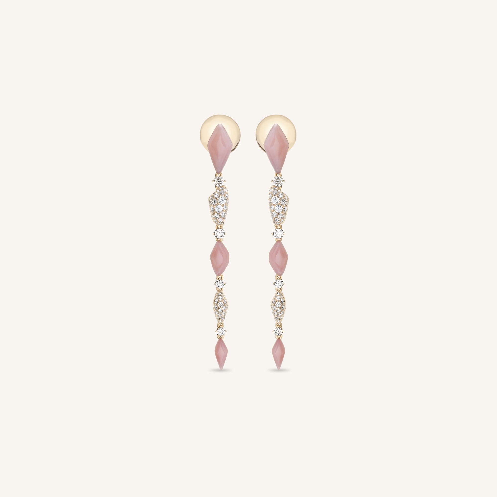 Decò long earrings with pink opals and white diamonds