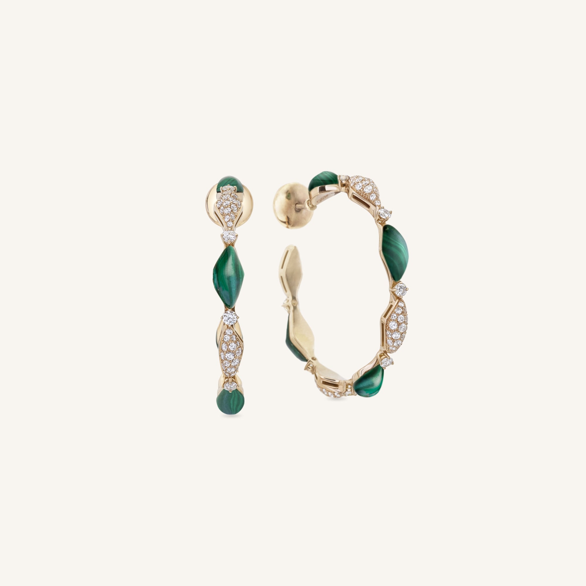 Decò 40mm hoop earrings with malachites and white diamonds