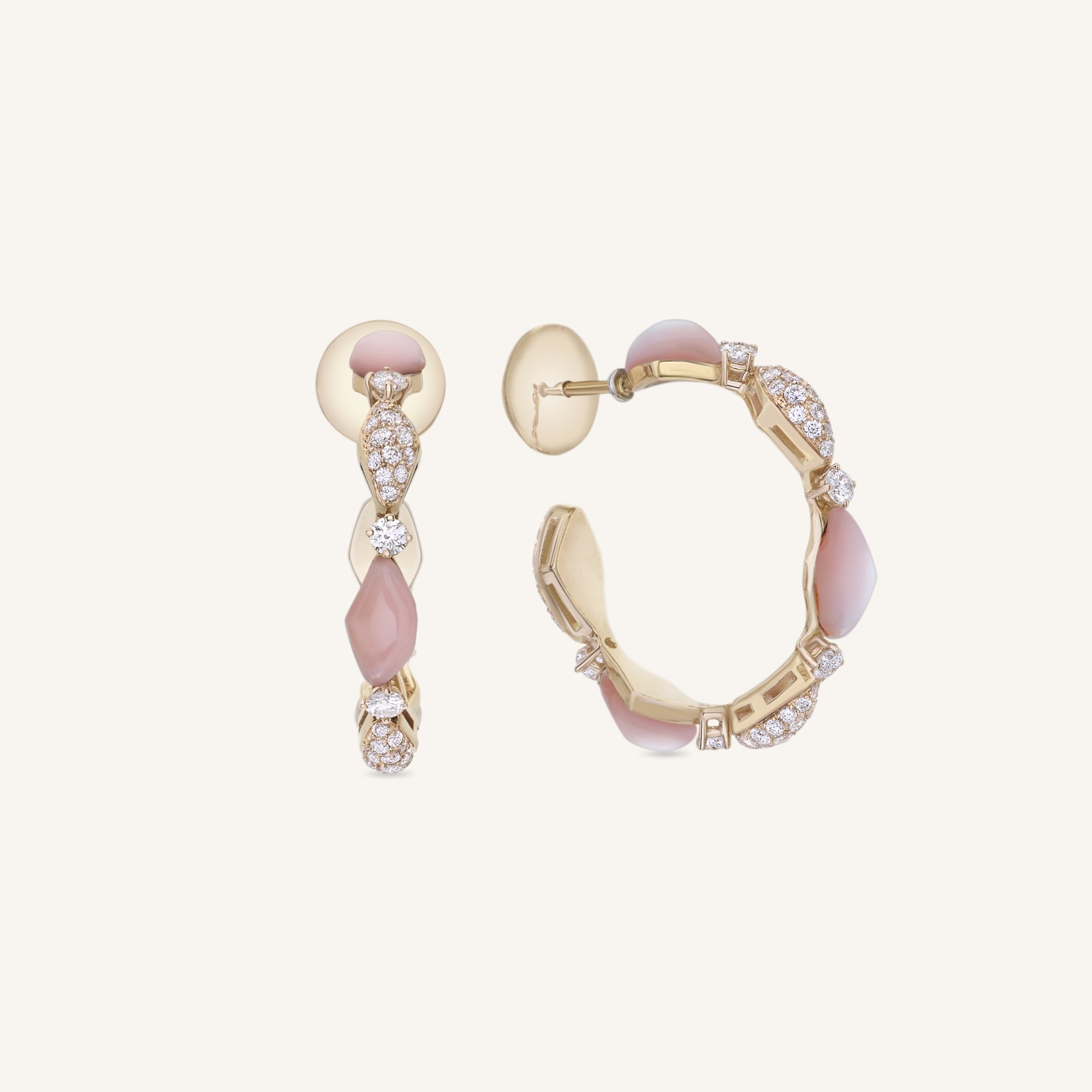 Decò 27mm hoop earrings with pink opals and white diamonds