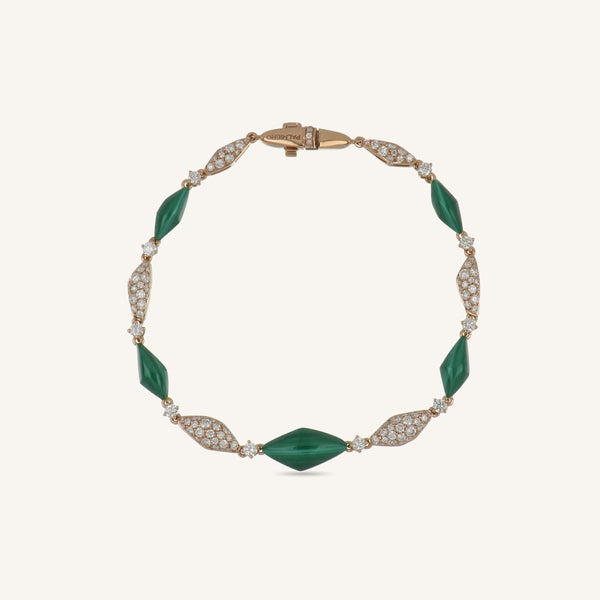 Bracciale Decò con malachite, tormalina e diamanti bianchi