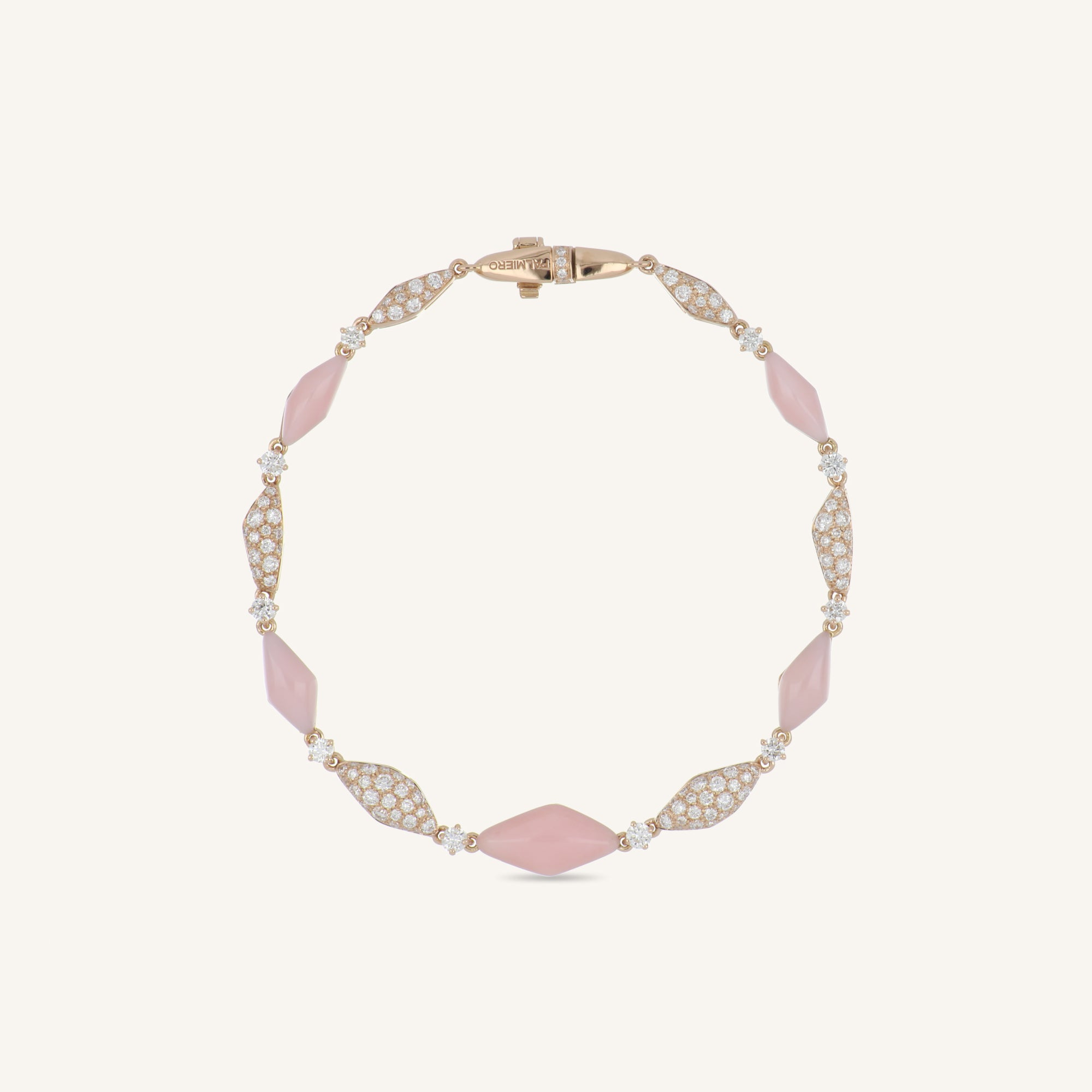 Bracciale Decò con opali rosa e diamanti bianchi