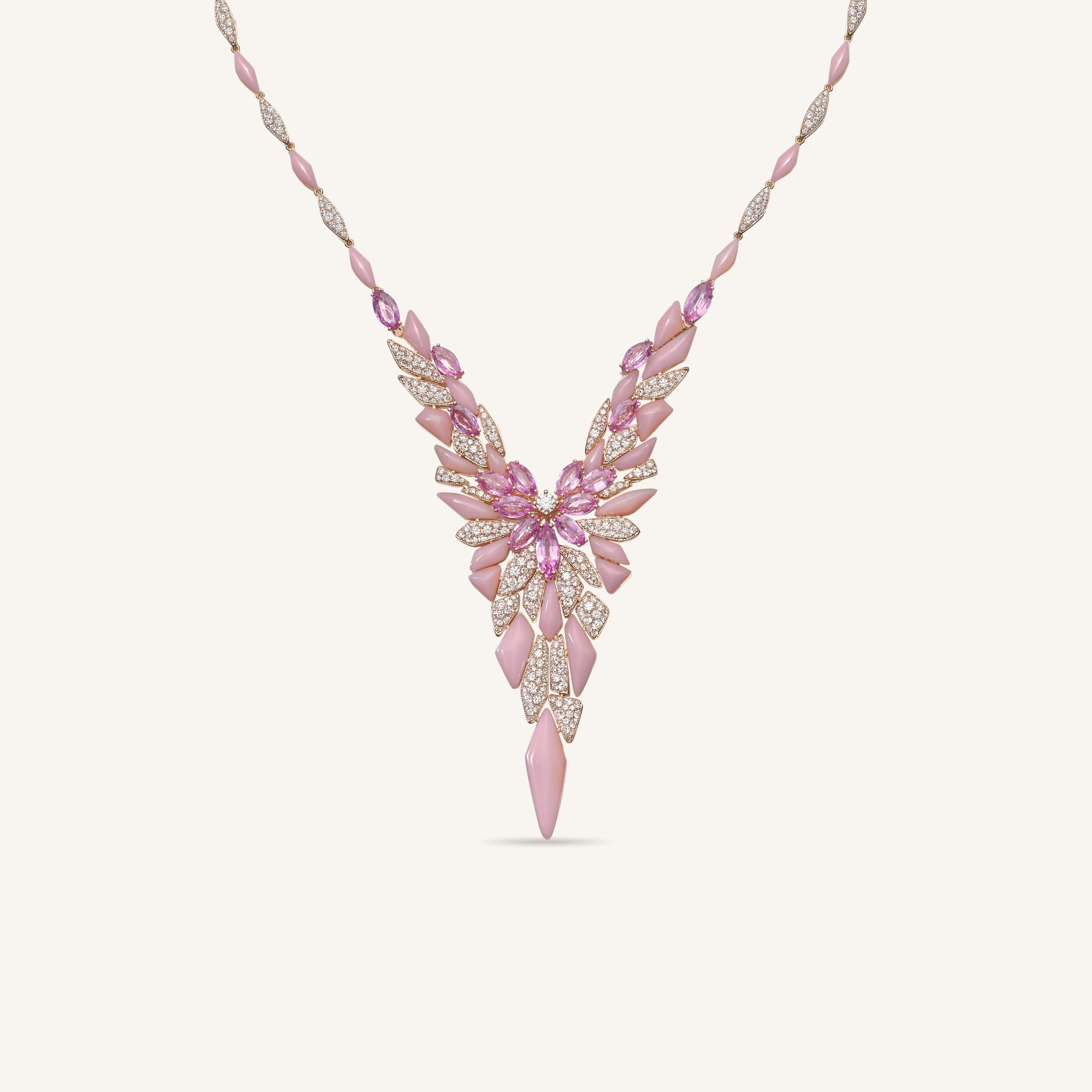 Decò necklace with pink opals, pink sapphires and white diamonds