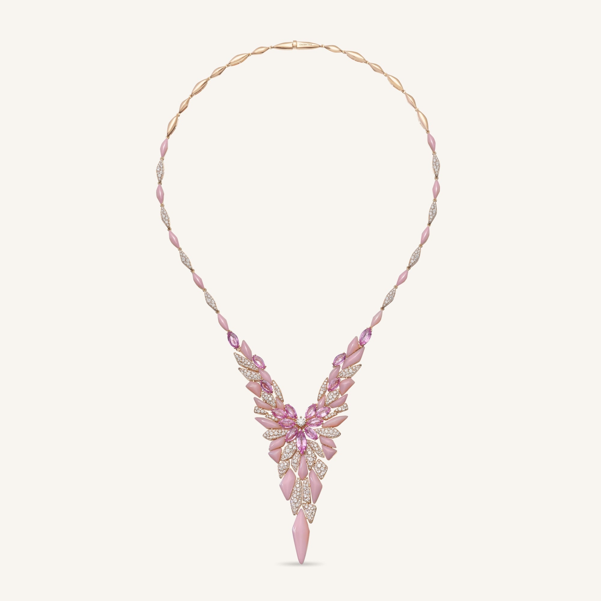 Decò necklace with pink opals, pink sapphires and white diamonds