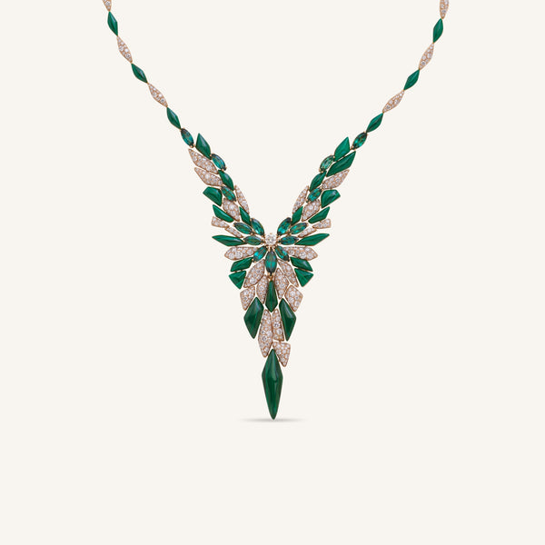 Decò necklace with malachites, tourmalines and white diamonds