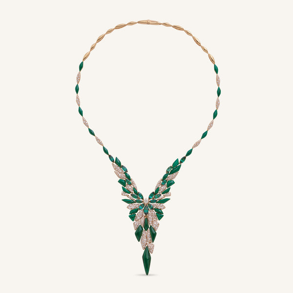 Decò necklace with malachites, tourmalines and white diamonds