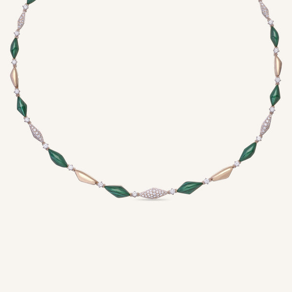 Collana Decò con malachite e diamanti bianchi