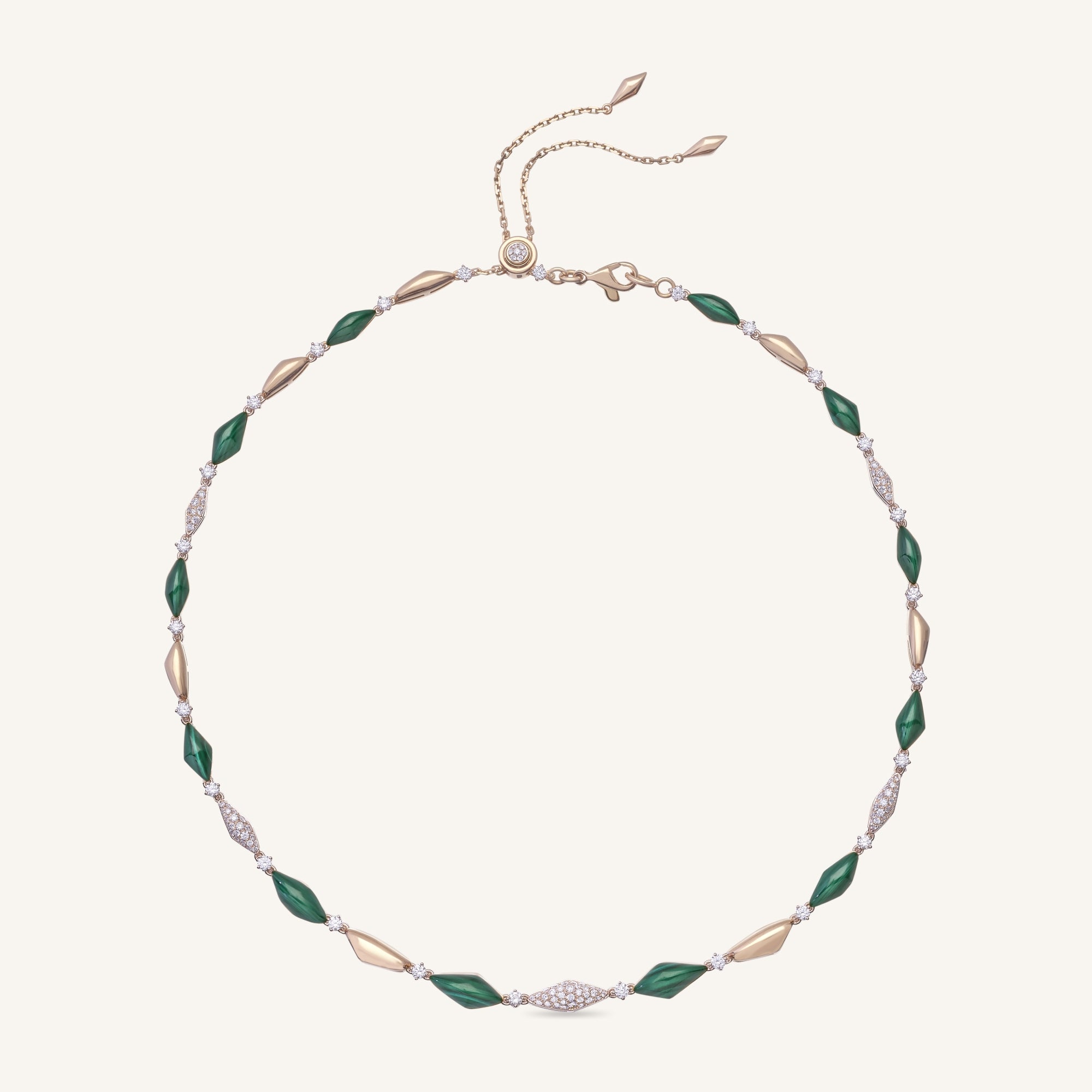 Decò necklace with malachites and white diamonds