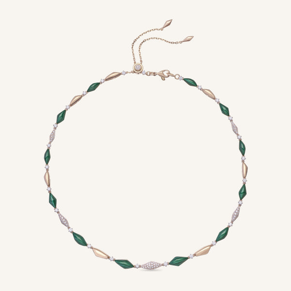 Collana Decò con malachite e diamanti bianchi