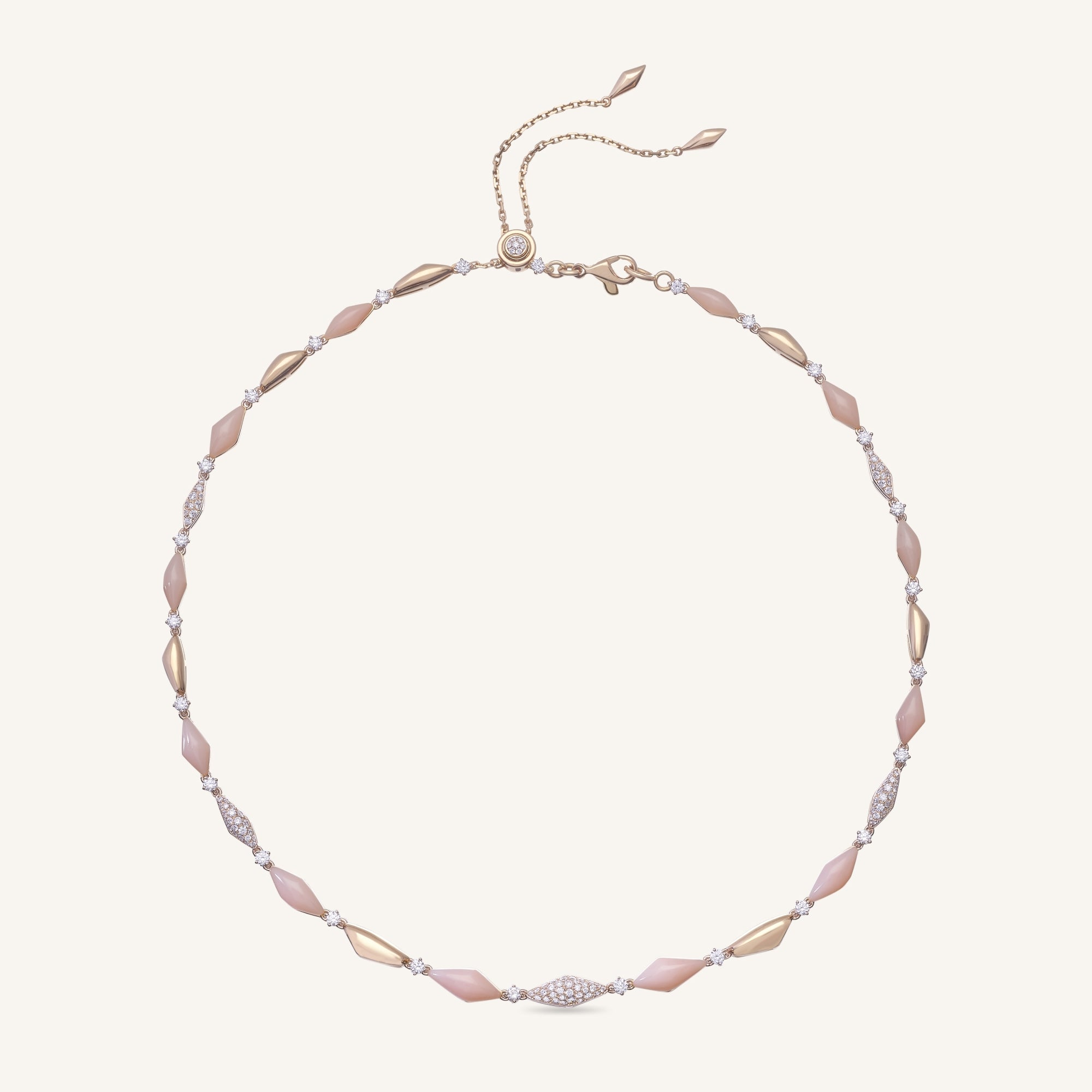 Decò necklace with pink opals and white diamonds