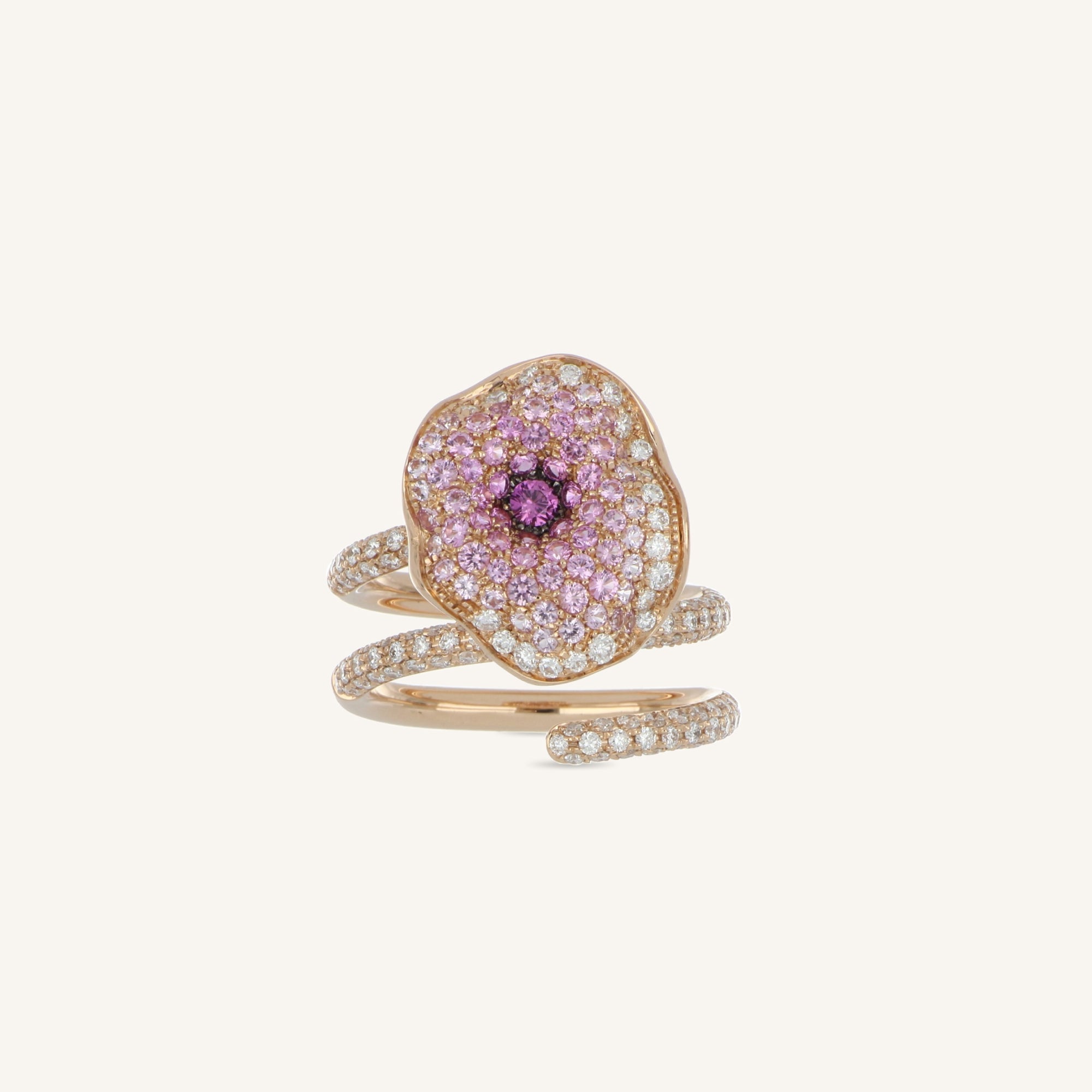 Moon Flowers ring with white diamonds and sapphires