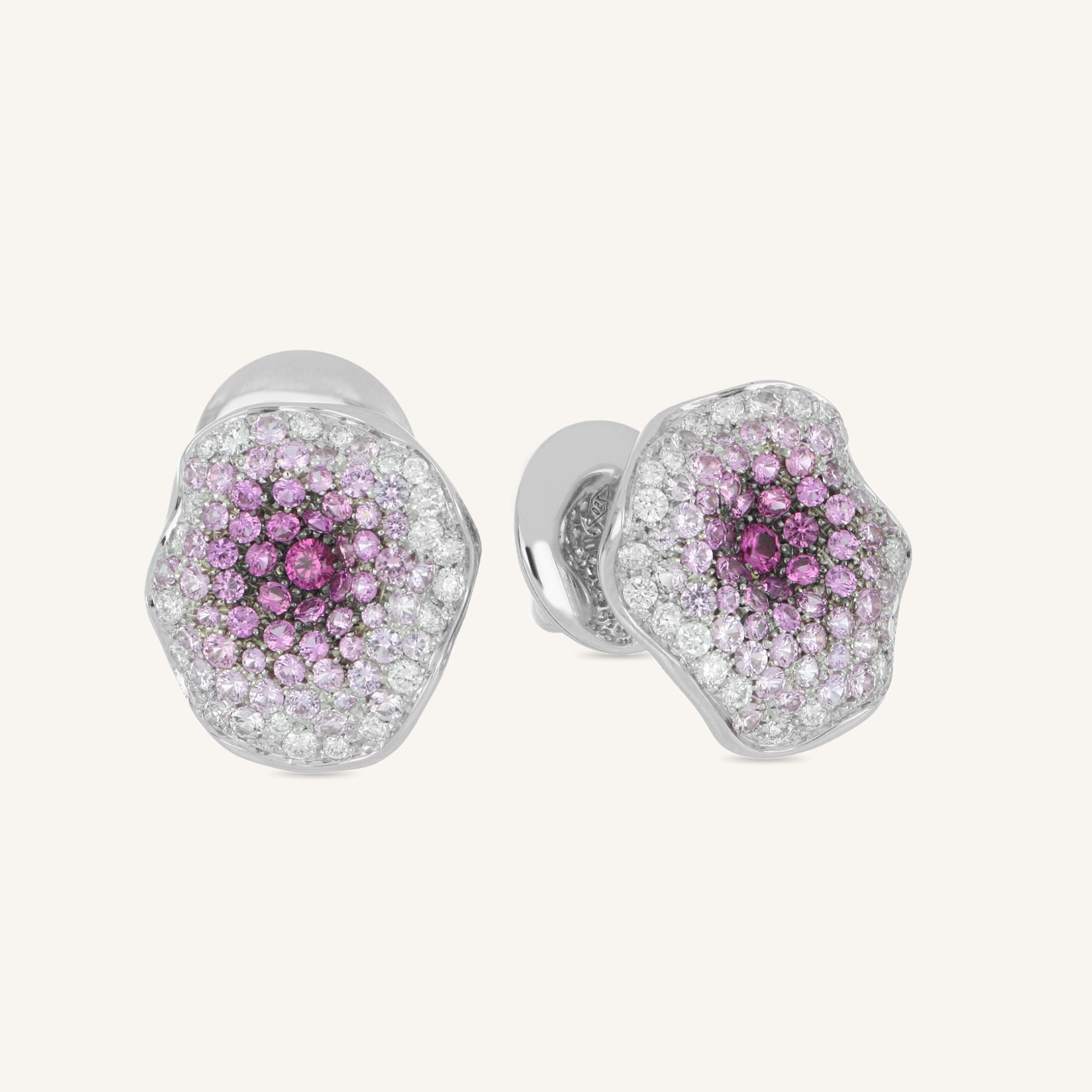 Moon Flowers earrings with white diamonds and sapphires