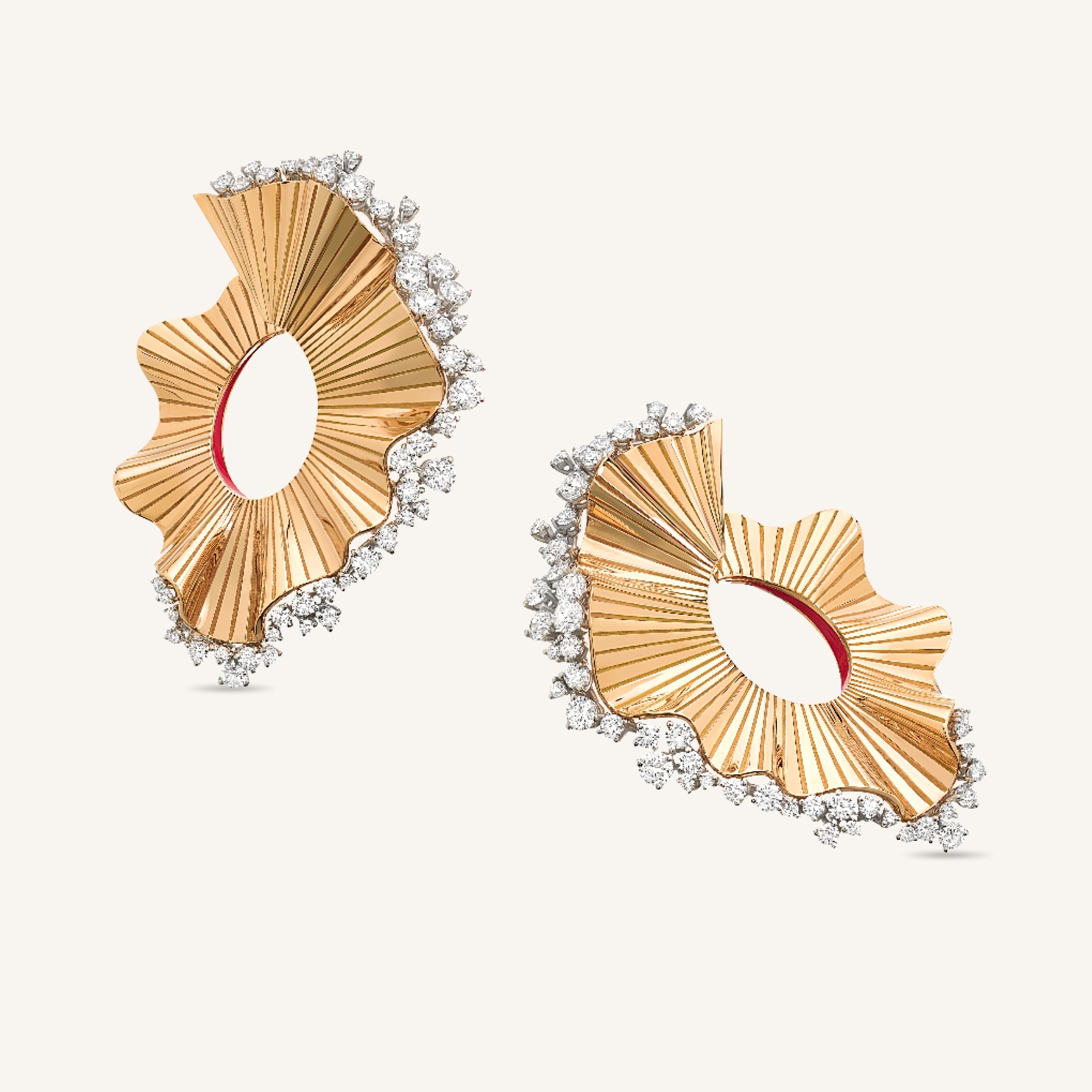 Rays of Sun earrings with white diamonds and red enamel