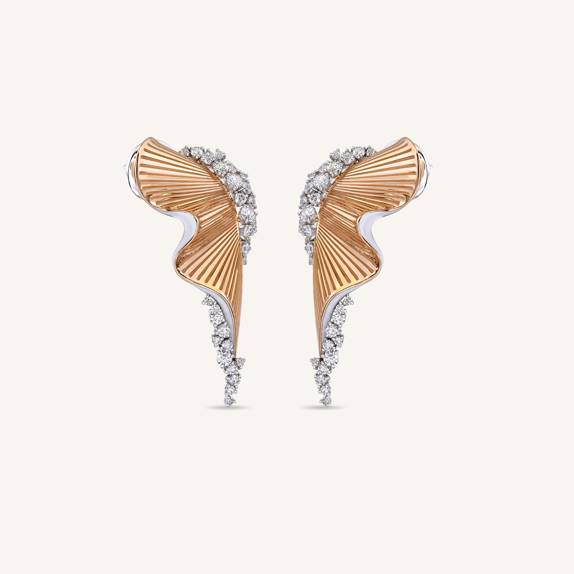 Rays of Sun earrings with white diamonds and white enamel