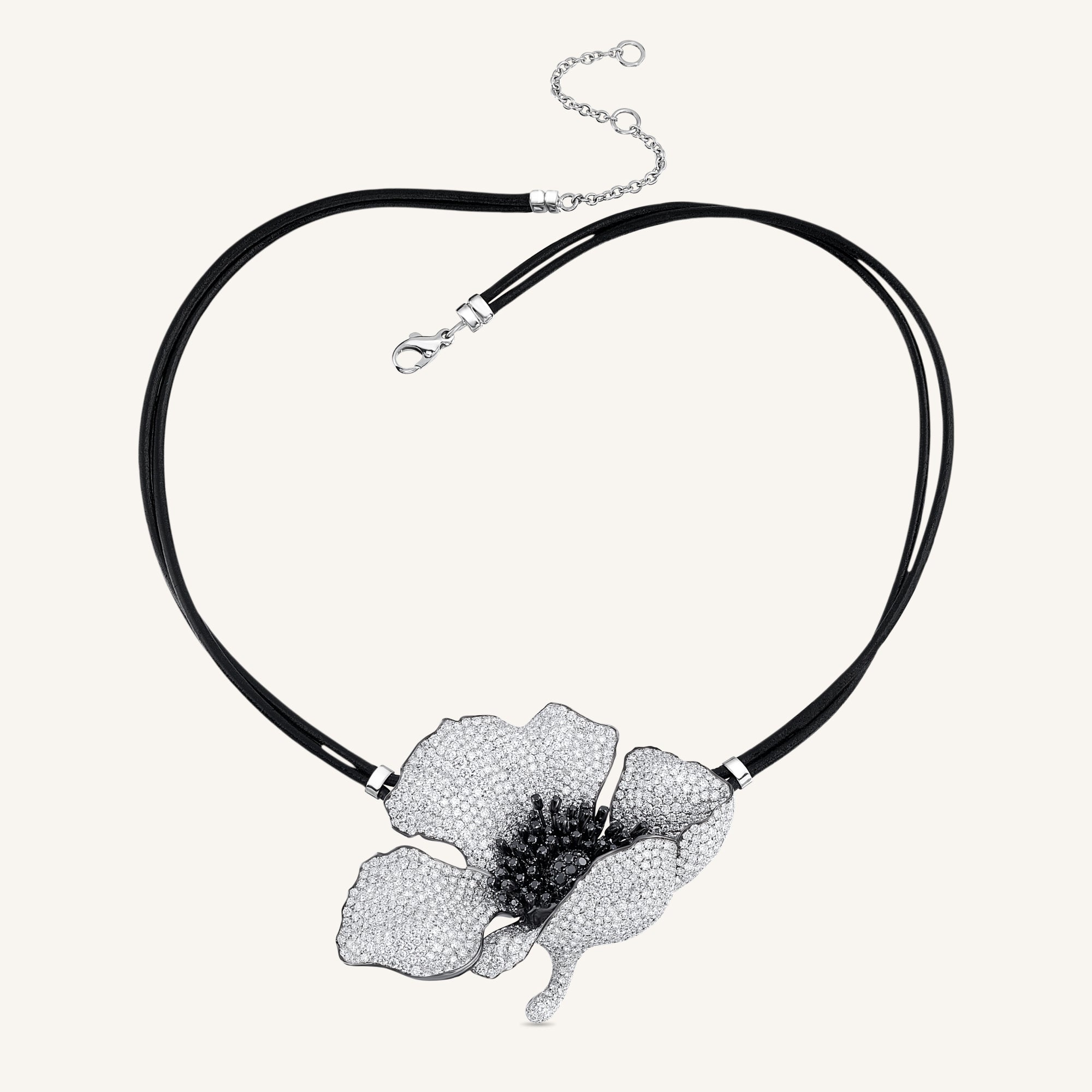 The Poppy Undressed pendant/brooch with white, black diamonds