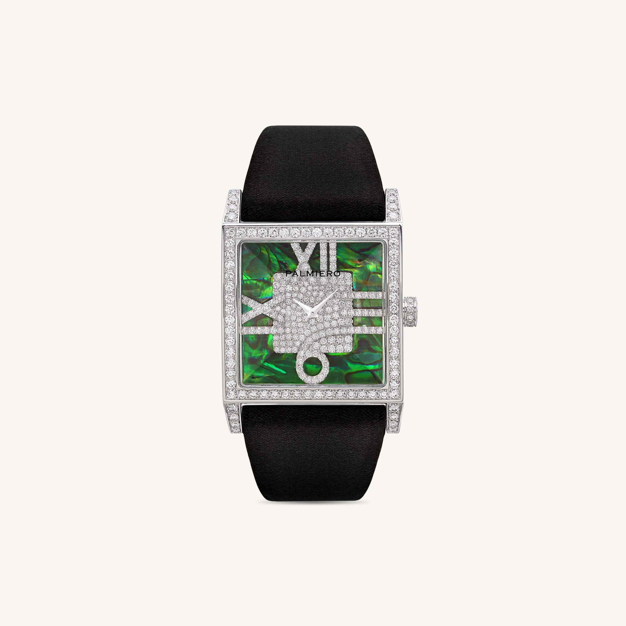 Utopia square watch with coloured abalone and white diamonds