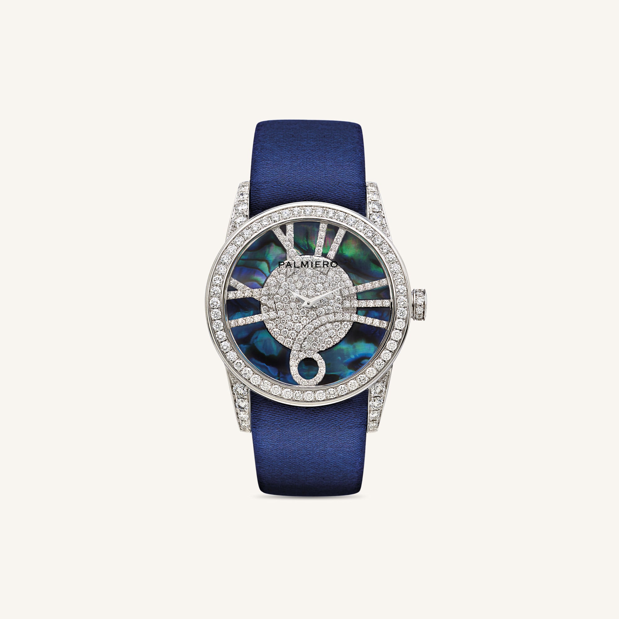 Utopia round watch with coloured abalone and white diamonds