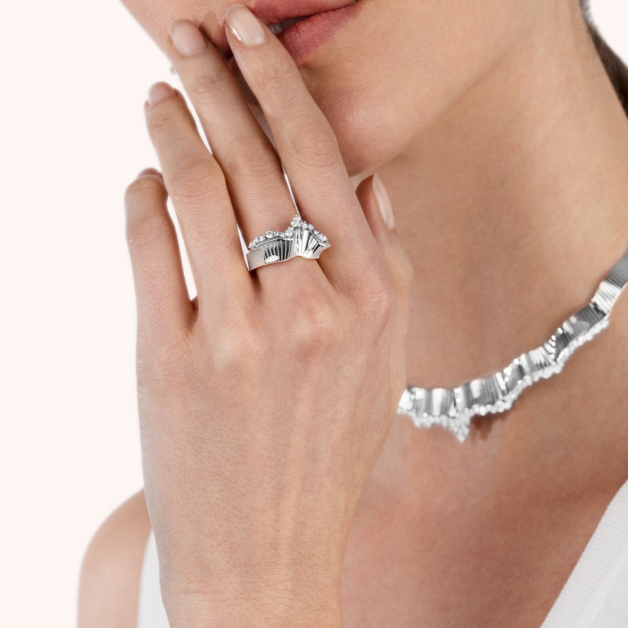 Rays of Sun ring with white diamonds