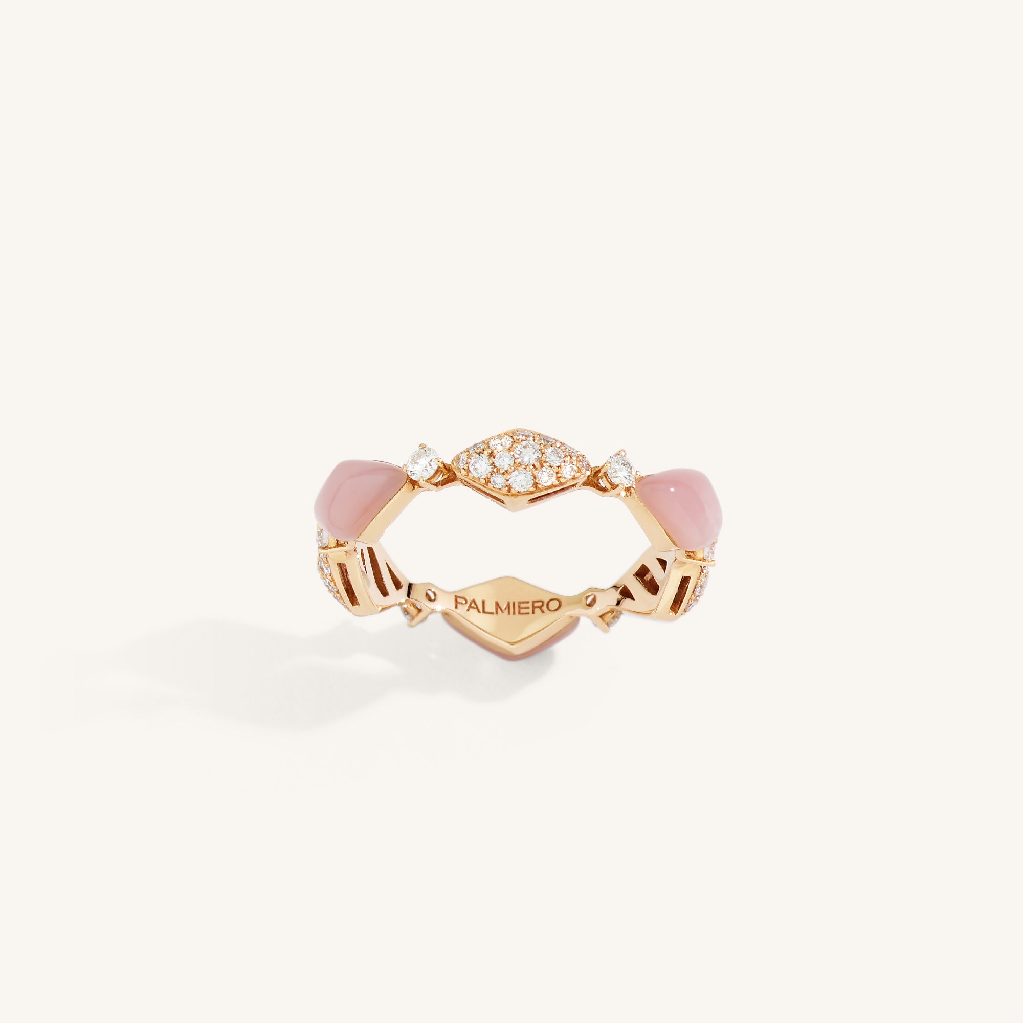 Decò ring with pink opals and white diamonds
