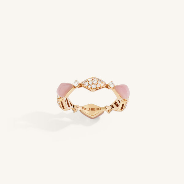Decò ring with pink opals and white diamonds
