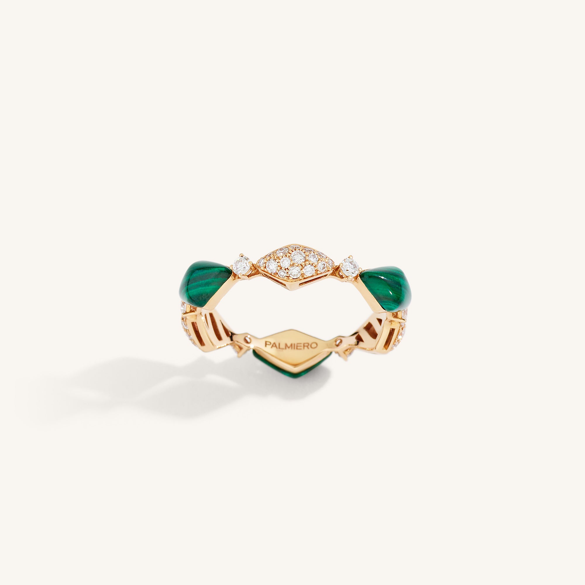 Decò ring with malachite and white diamonds