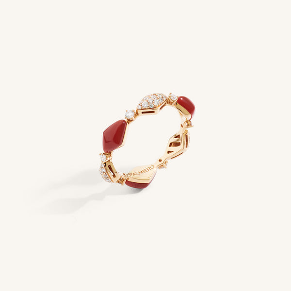 Decò ring with carnelian and white diamonds