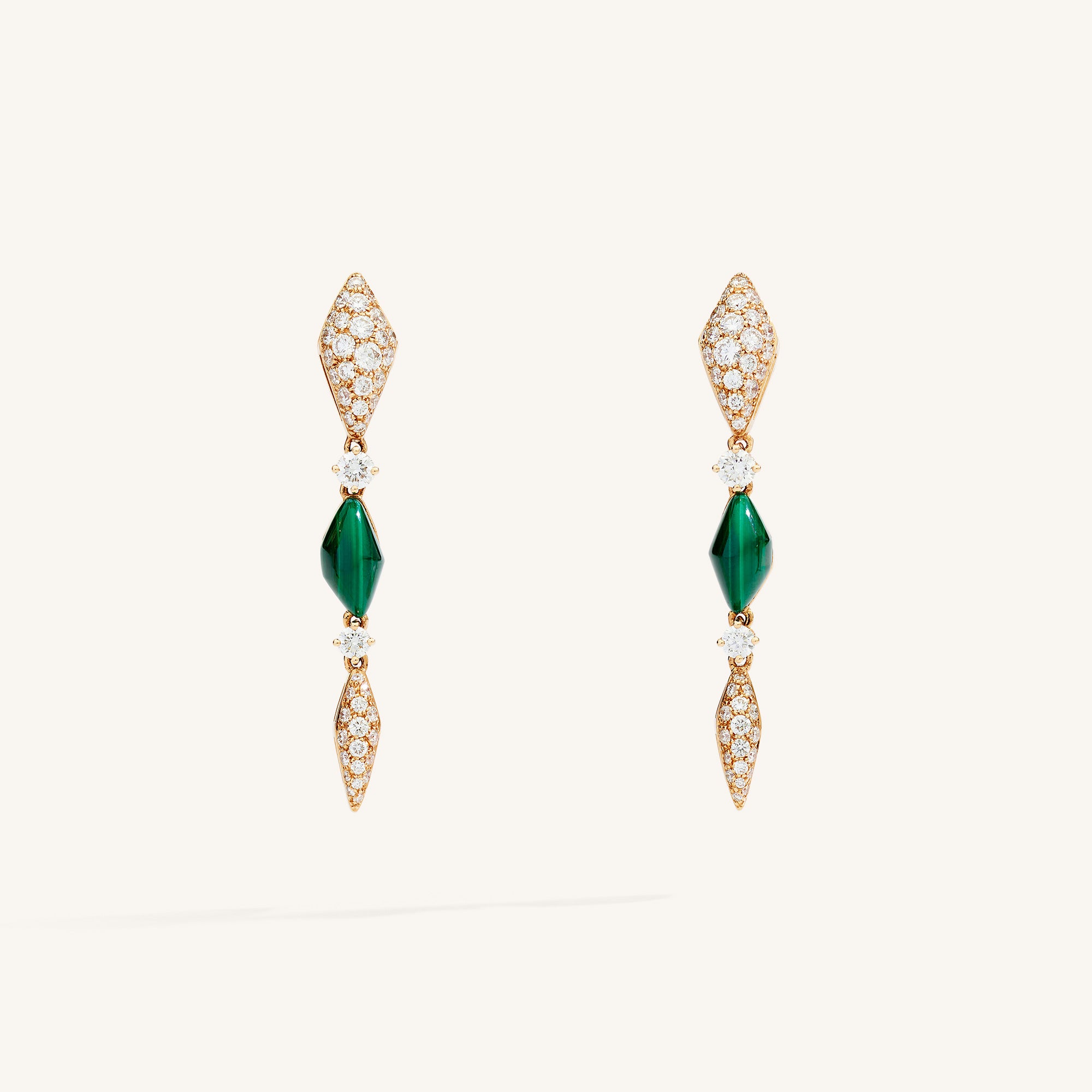 Decò earrings with malachites and white diamonds