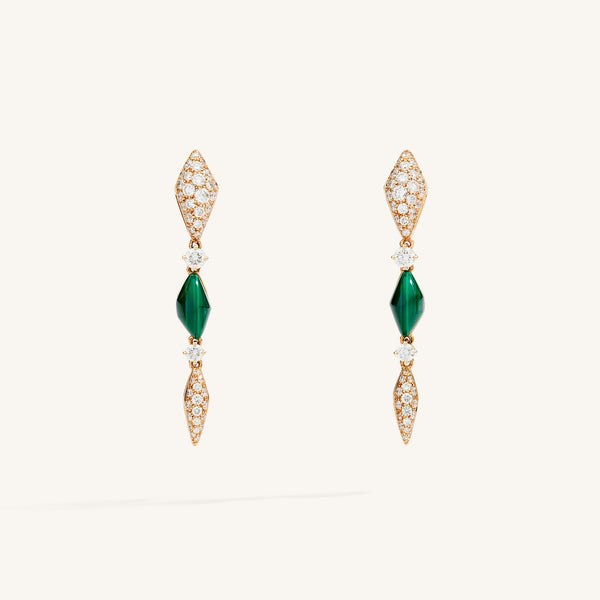 Decò earrings with malachites and white diamonds