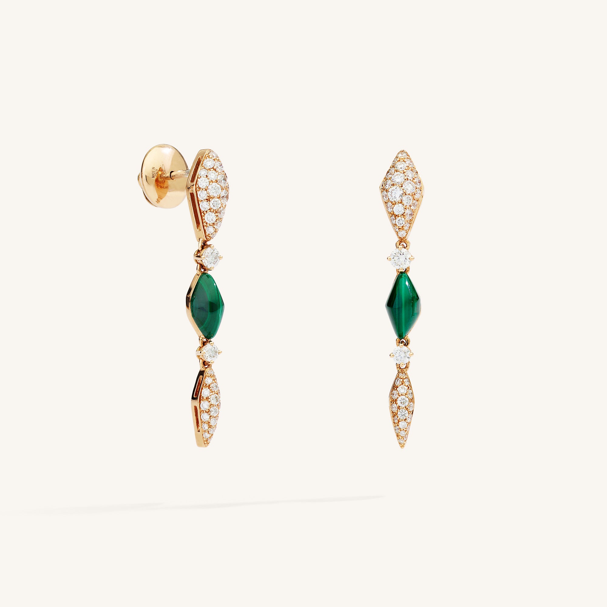 Decò earrings with malachites and white diamonds