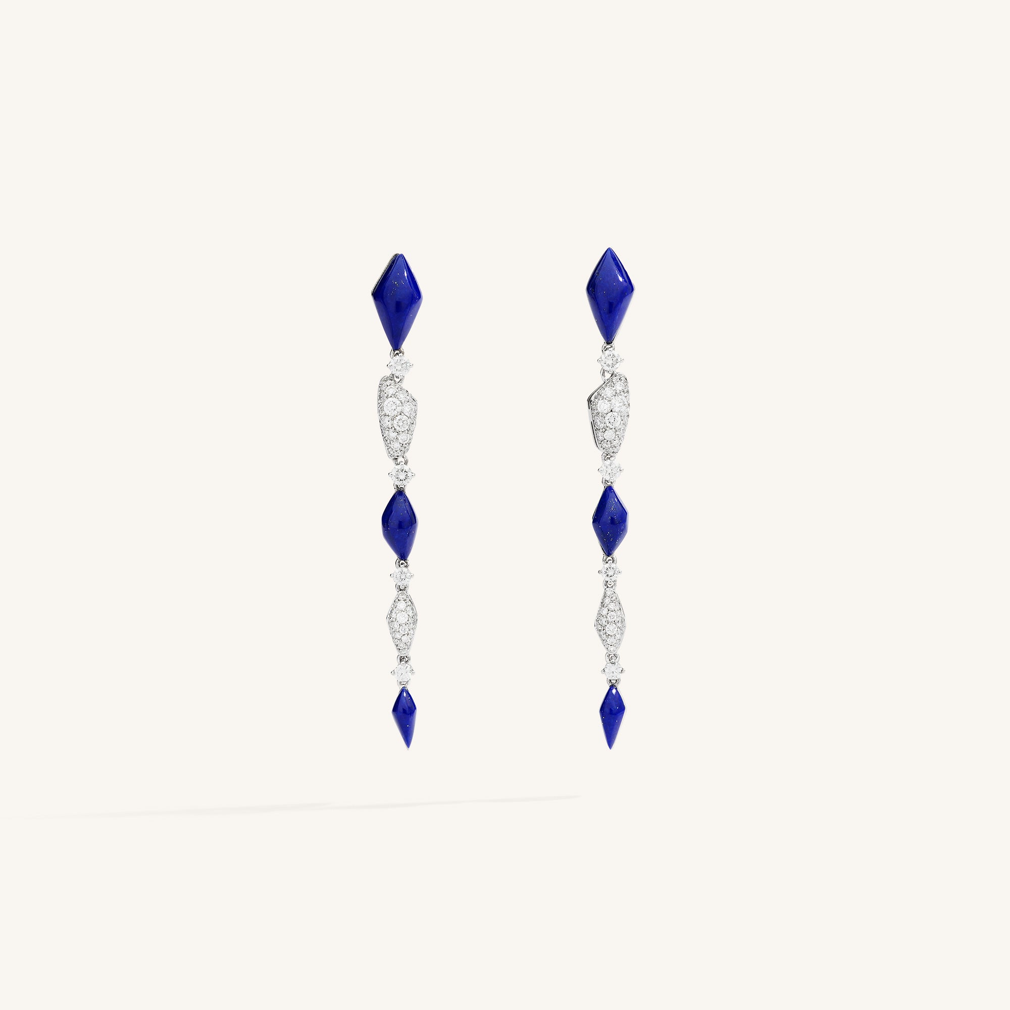 Decò long earrings with lapis and white diamonds