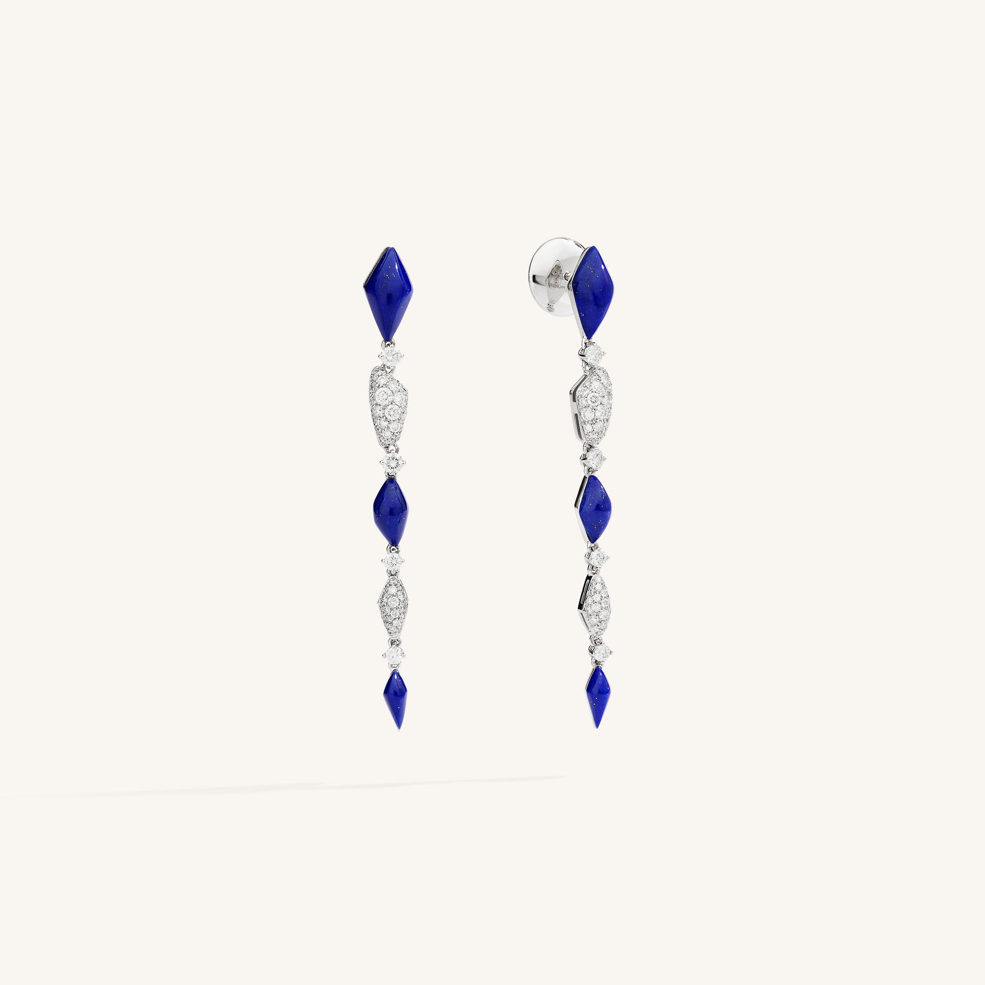 Decò long earrings with lapis and white diamonds