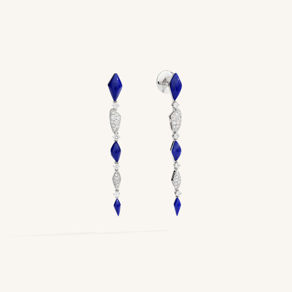 Decò long earrings with lapis and white diamonds
