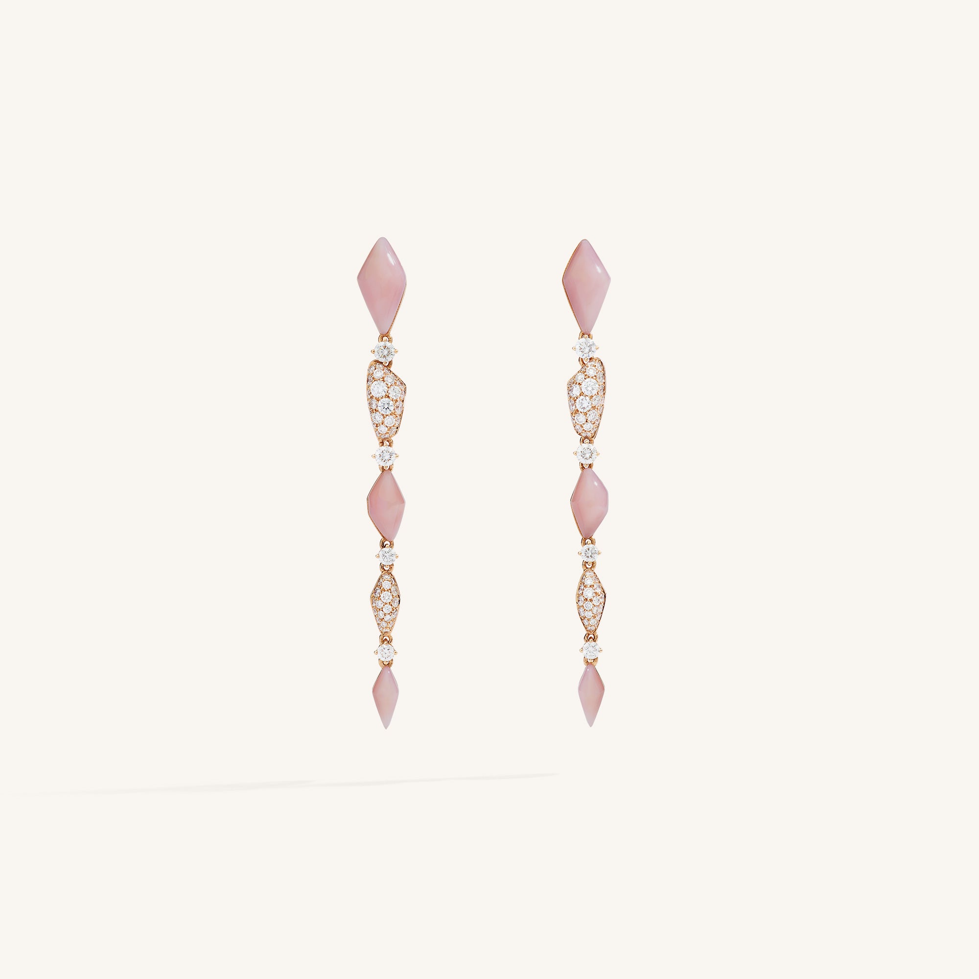 Decò long earrings with pink opals and white diamonds