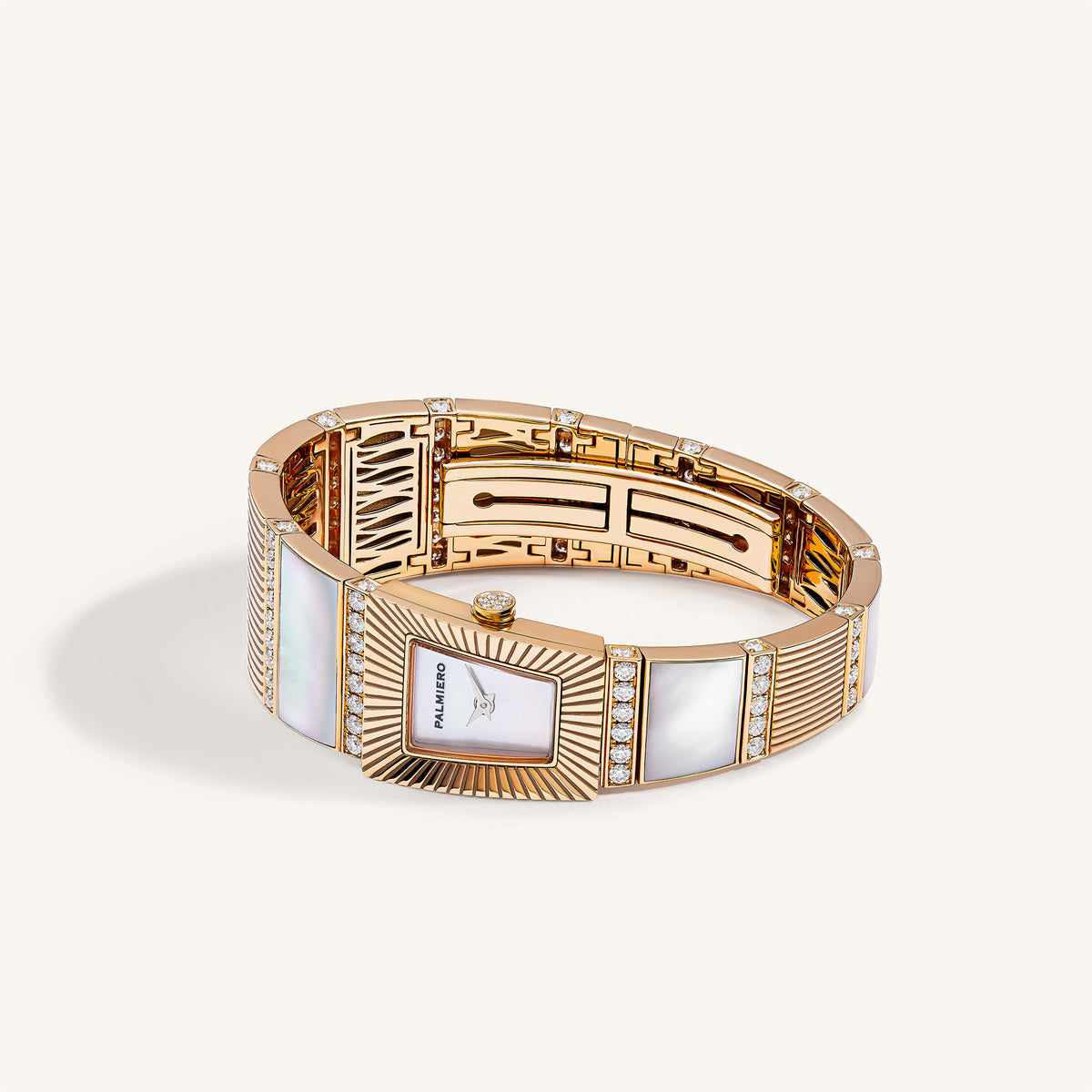 Cleopatra watch with white diamonds and mother of pearl on rose gold