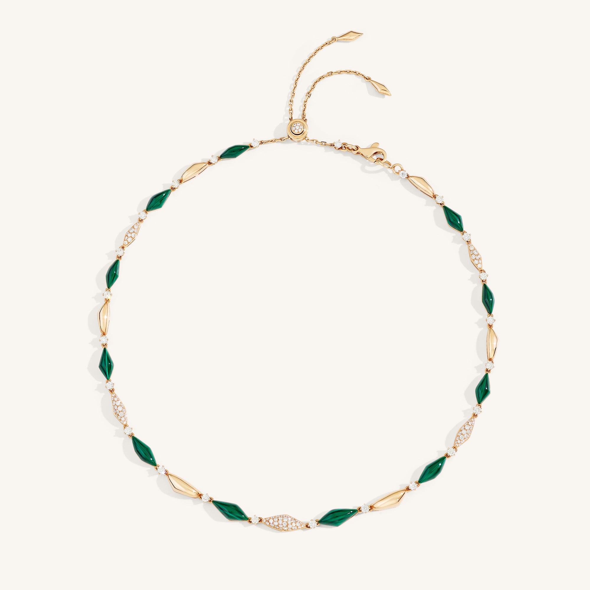 Decò necklace with malachites and white diamonds