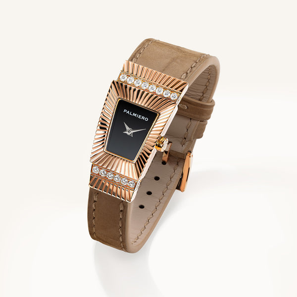 Cleopatra watch with white diamonds and onyx
